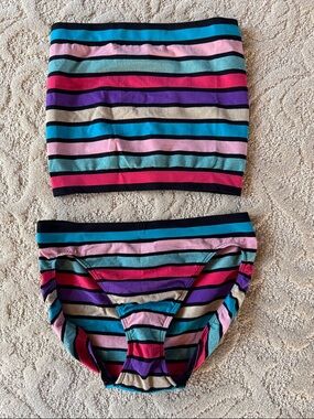 Body By Victoria Multi-Color Striped Bandeau Tube Top & Panty Set- Sz M